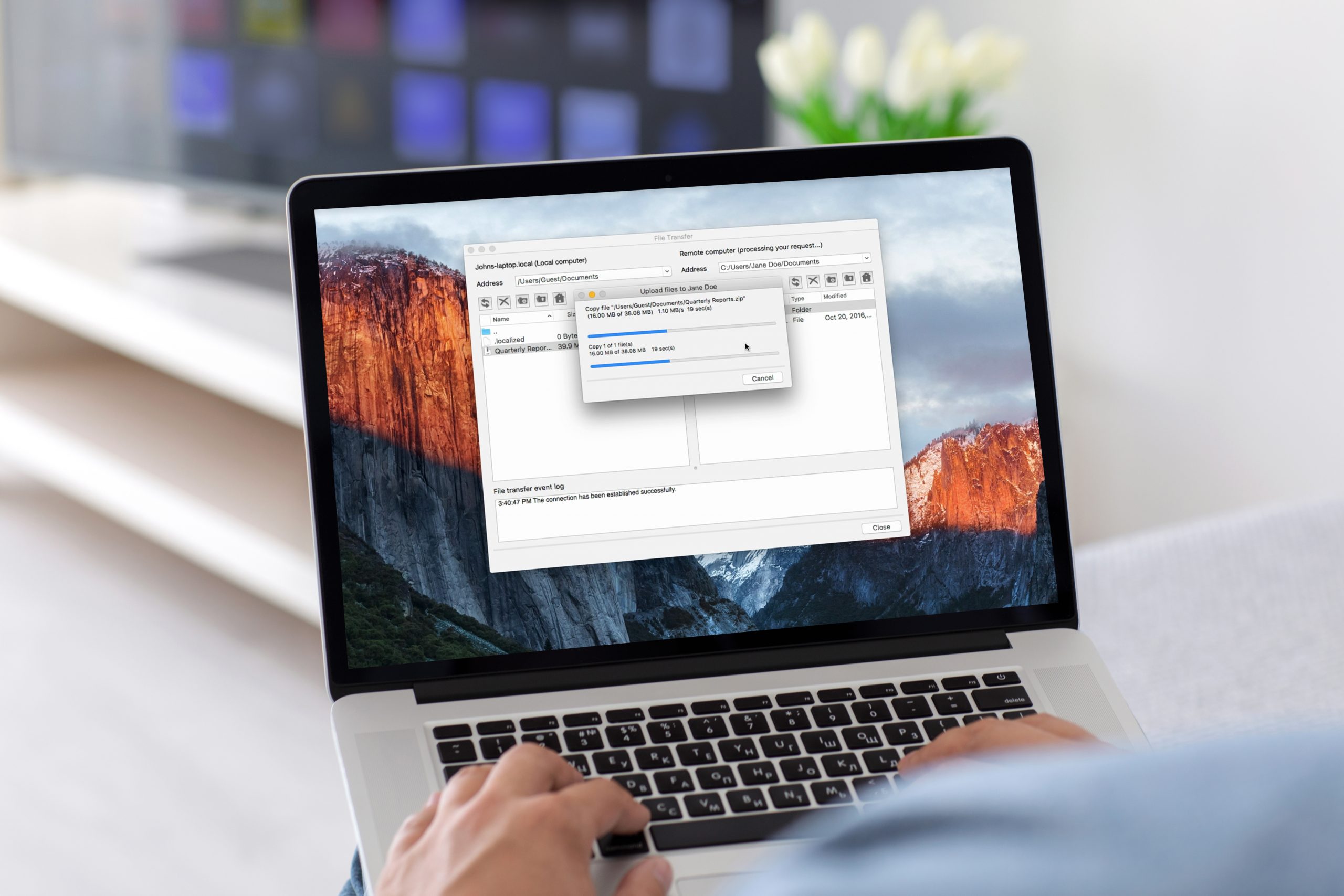 TeamViewer бесплатная передача файлов или подключение к удаленный рабочий стол на ноутбуке MacBook
