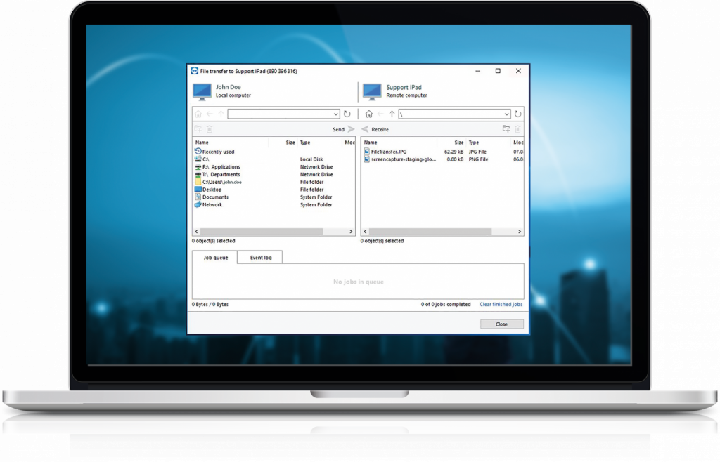 Снимок экрана macbook, показывающий, как быстро и безопасно пересылать большие файлы с помощью TeamViewer Free File Sharing обменник файлов.
